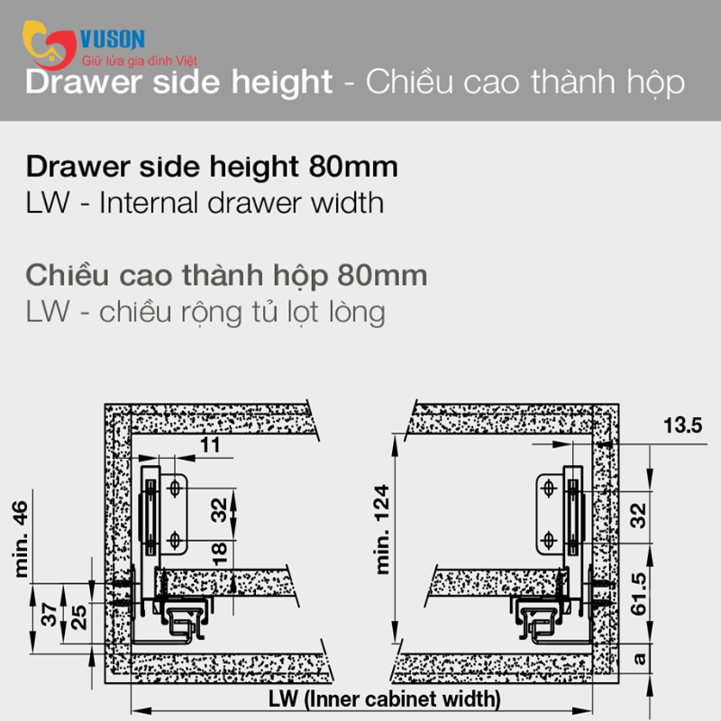 Ray Hộp Alto-S Giảm Chấn H80mm Hafele 552.35.765