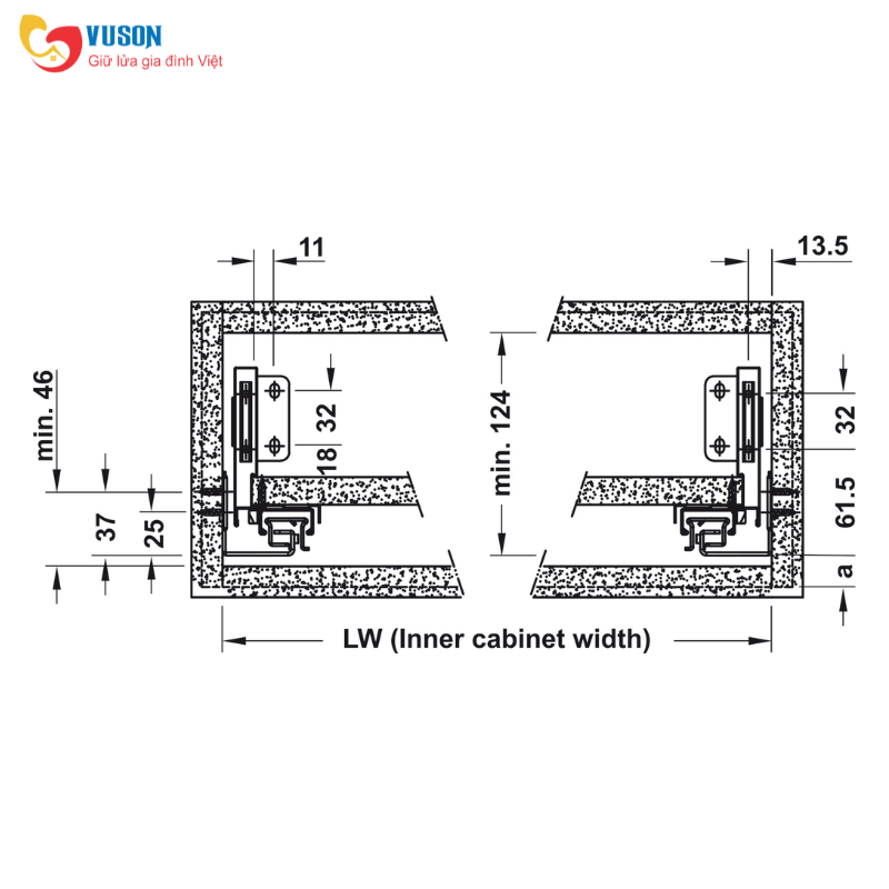 Ray hộp giảm chấn 80mm Hafele Alto-S - 552.55.318