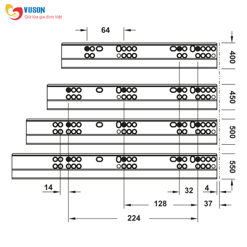 Ray hộp giảm chấn 80mm Hafele Alto-S - 552.55.318
