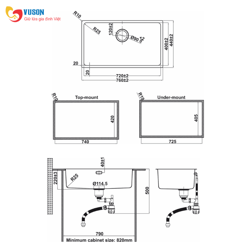 Chậu rửa bát Inox Hafele SUS SATIN R25 HS24-SSN1S-760_BR - 567.24.407