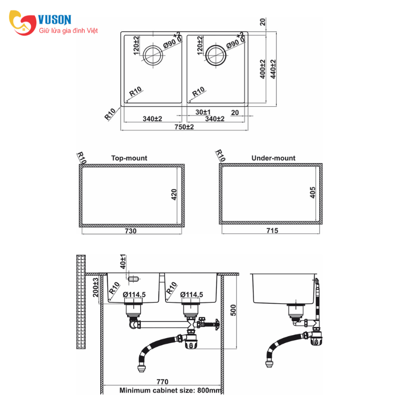 Chậu rửa bát Hafele SUS R10 HS24-SSN2S-750 _BR - 567.24.427