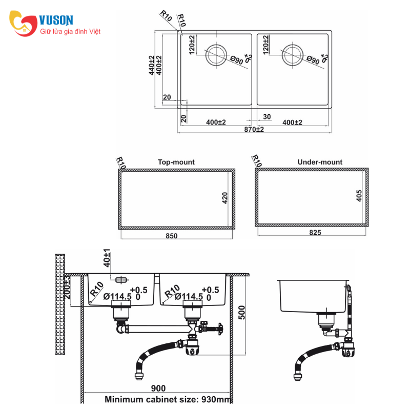 Chậu rửa bát Hafele SUS R10 HS24-SSN2S-870 _BR - 567.24.437