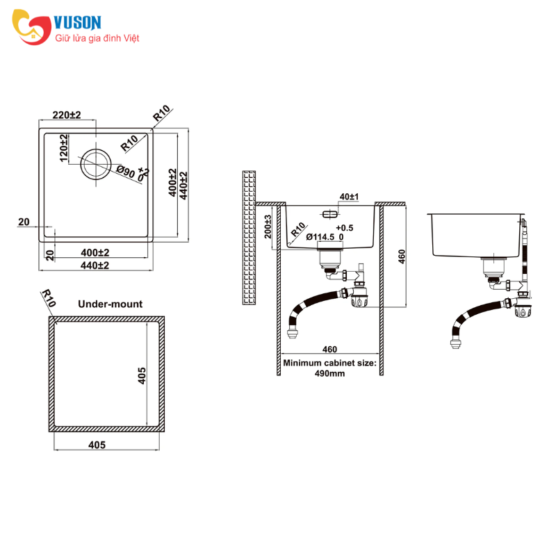 Chậu rửa bát Inox Hafele Satin R10 HS24-SSN1S-440 - 567.24.447