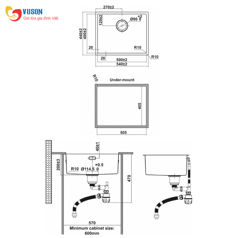 Chậu rửa bát Hafele SUS R10 HS24-SSN1S-540_BR - 567.24.457