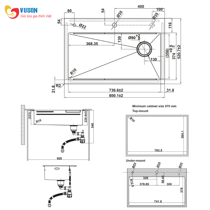 Chậu rửa bát Inox Hafele WF R10 HS25-SSN1S-8052 - 567.24.489