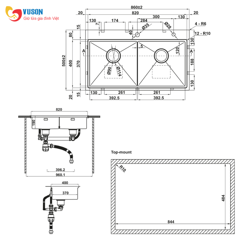 Chậu rửa bát Inox Hafele SUS WS R10 HS25-SSN2S-8650 - 567.94.024