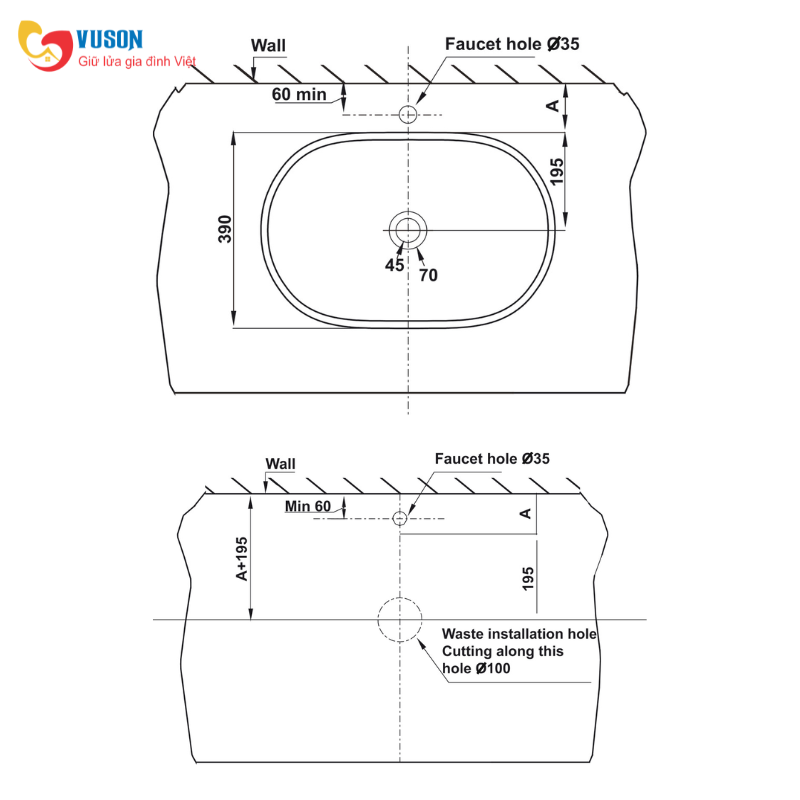 Chậu sứ đặt bàn Hafele Kobe 585x390x175 - 588.79.030