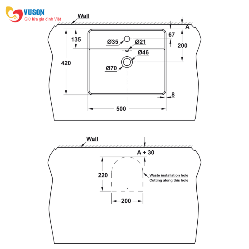 Chậu sứ đặt bàn Hafele Regal 585x390x175 - 588.79.032