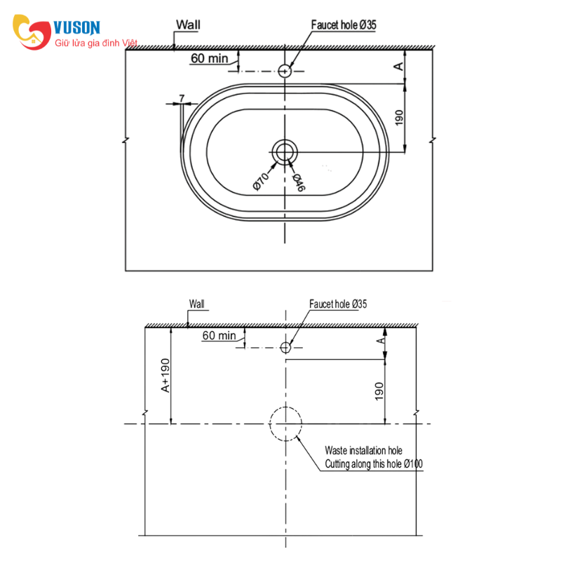Chậu sứ đặt bàn Hafele Vigor 580x380x140 - 588.79.077