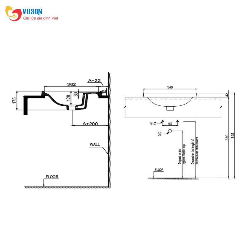 Chậu sứ vành nổi Hafele Kyoto 546x406x180 - 588.79.131