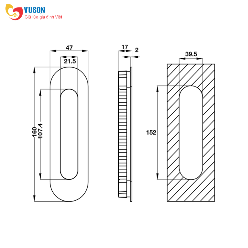 Tay nắm âm 160x47mm Oval Hafele - 903.11.950