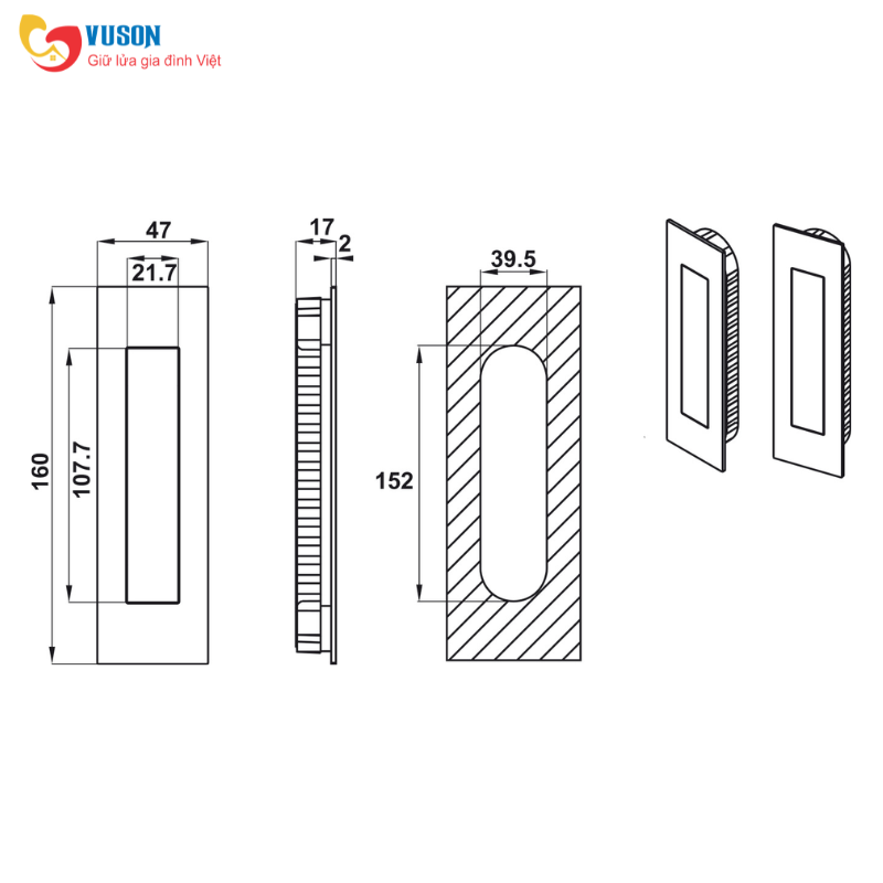 Tay nắm âm 160x47mm hình chữ nhật Hafele - 903.11.960