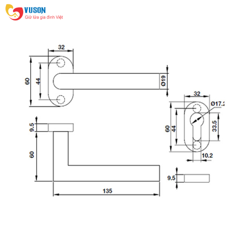 Tay nắm gạt cửa phòng có nắp che Hafele - 903.80.004