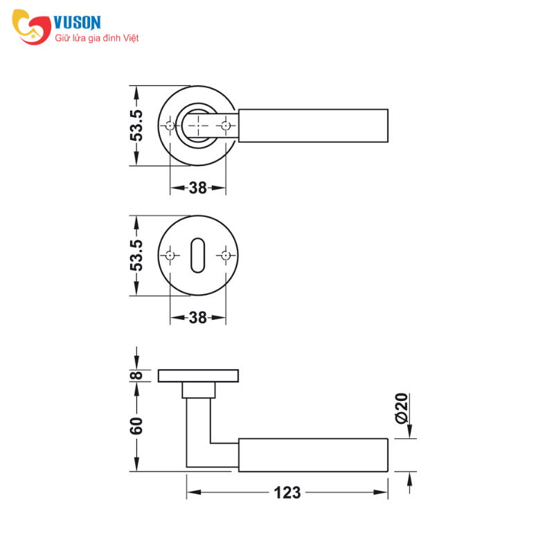 Tay nắm cửa phòng có nắp che hình trụ Hafele - 903.92.696