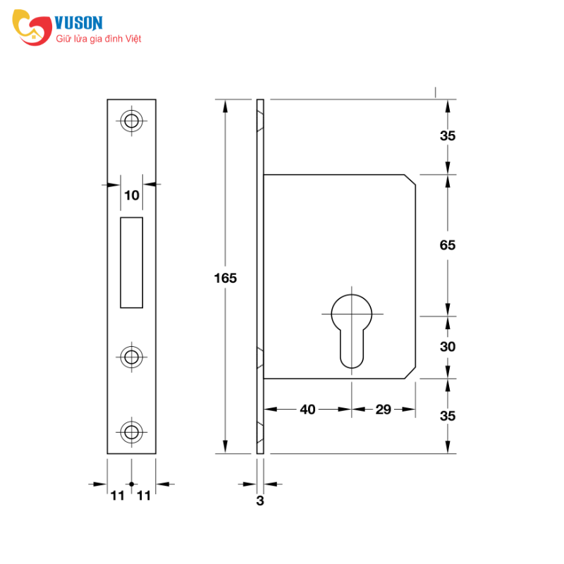 Thân khóa cửa trượt đen mờ Hafele BS40 - 911.26.413