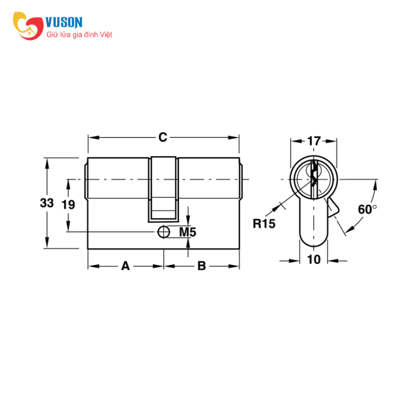 Ruột khoá 2 đầu chìa 71mm đen mờ PVD Hafele - 916.63.904