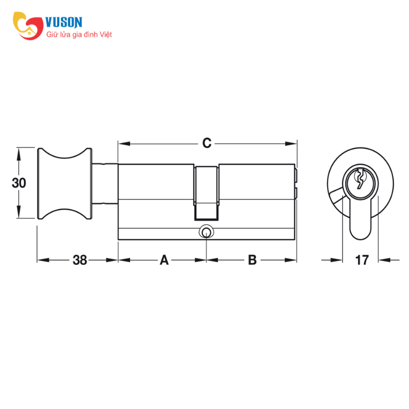 Ruột Khóa 1 Đầu Vặn 1 Đầu Chìa 60mm Hafele - 916.96.662