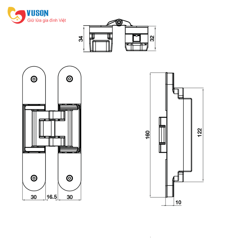 Bản lề âm cửa 3D có điều chỉnh 120kg Hafele FRH120 - 927.03.090
