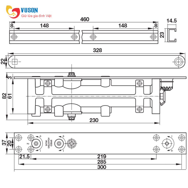 Thiết bị đóng cửa tự động lắp âm 100kg Hafele DC406 - 931.30.115