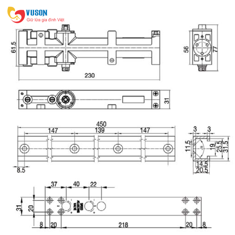 Thiết bị đóng cửa tự động lắp âm 80kg Hafele DCL-30 - 931.84.921