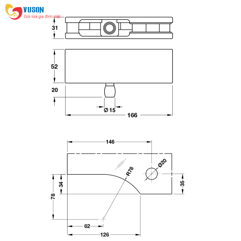 Kẹp kính trên khung Inox mờ Hafele - 981.00.650