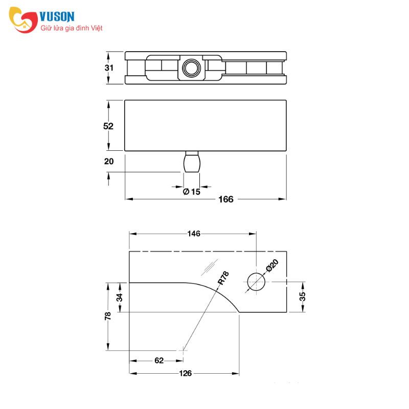 Kẹp Kính Trên Khung Màu Đen Hafele - 981.00.652