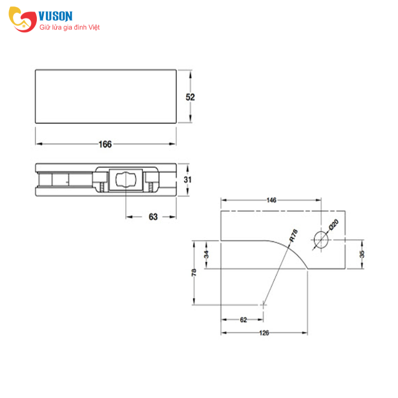 Kẹp Kính Dưới Đen Mờ Hafele 981.00.655