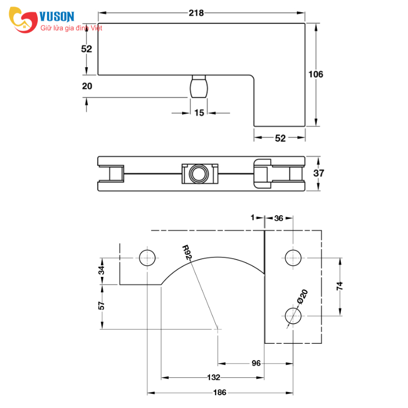 Kẹp Kính Chữ L Inox Mờ Hafele 981.50.040