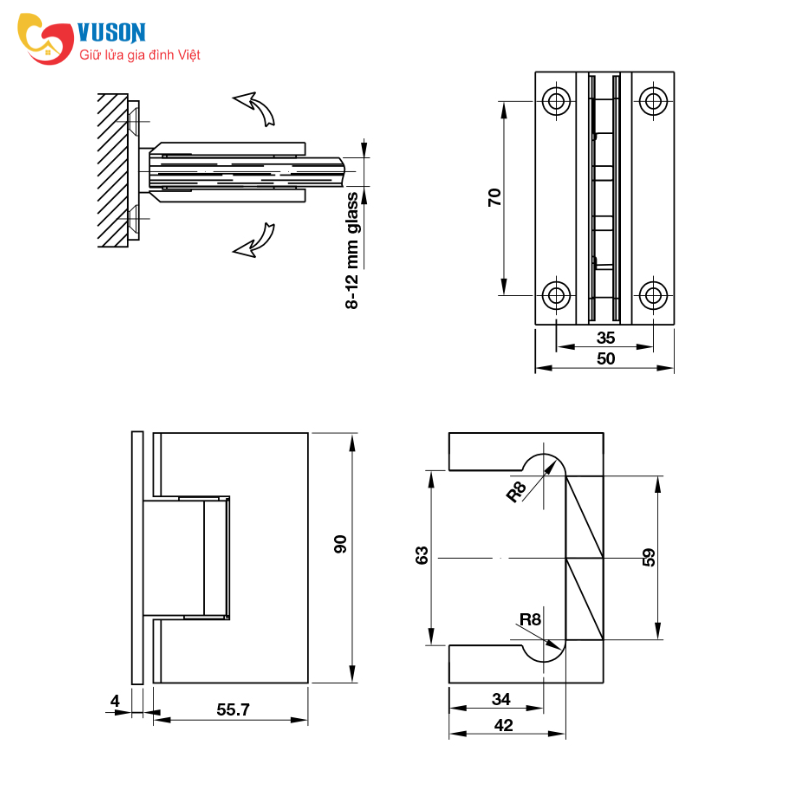 Bản lề kính tường 90° màu đen Hafele - 981.77.901