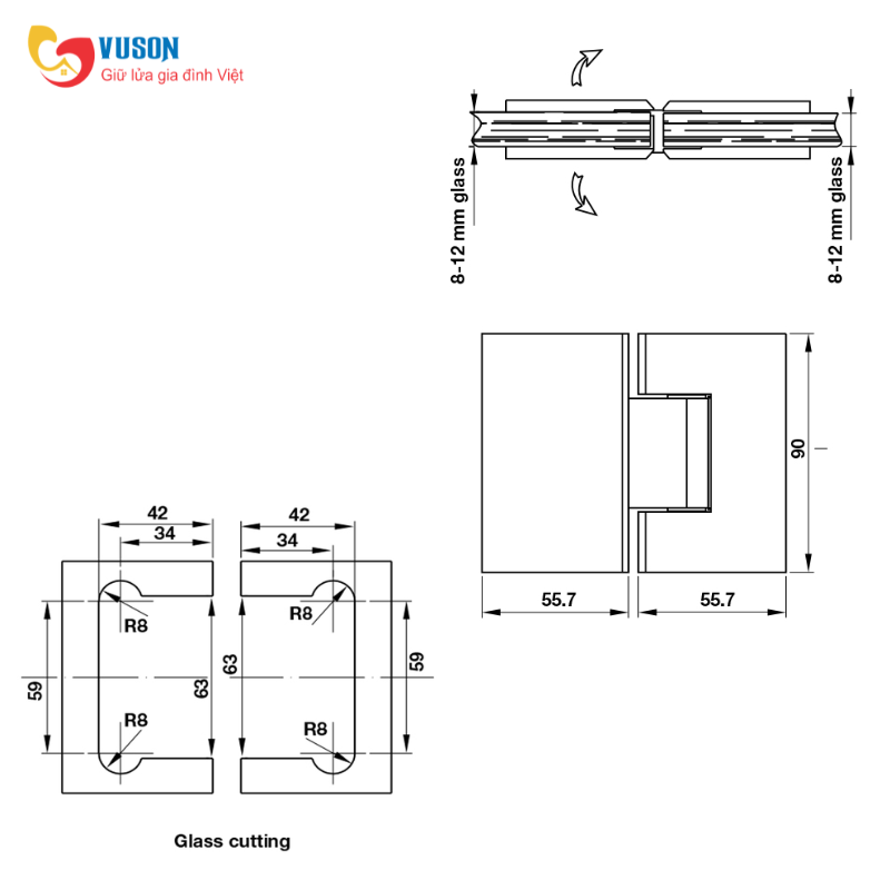 Bản lề kính tường 180° Chrome bóng Hafele - 981.77.902