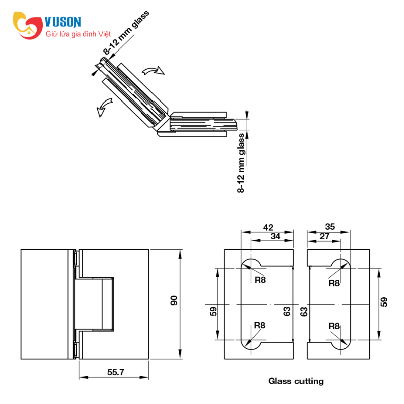 Bản Lề Phòng Tắm Kính 135º đen PVD Hafele - 981.77.905