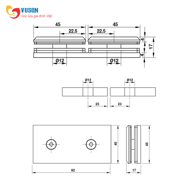 Kẹp kính phòng tắm 180º đen PVD Hafele - 981.77.913