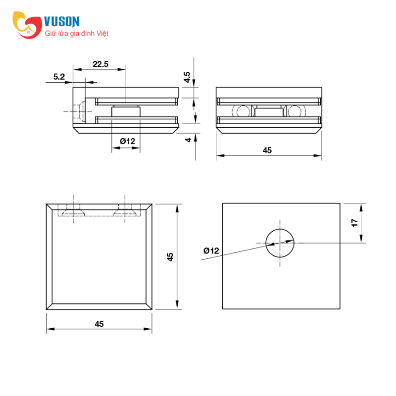 Kẹp kính tường 90º phòng tắm đen PVD Hafele - 981.77.919
