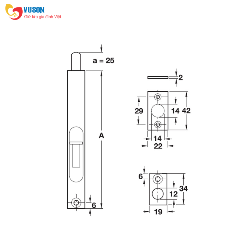 Chốt cửa âm màu đồng bóng 152mm Hafele - 489.71.401