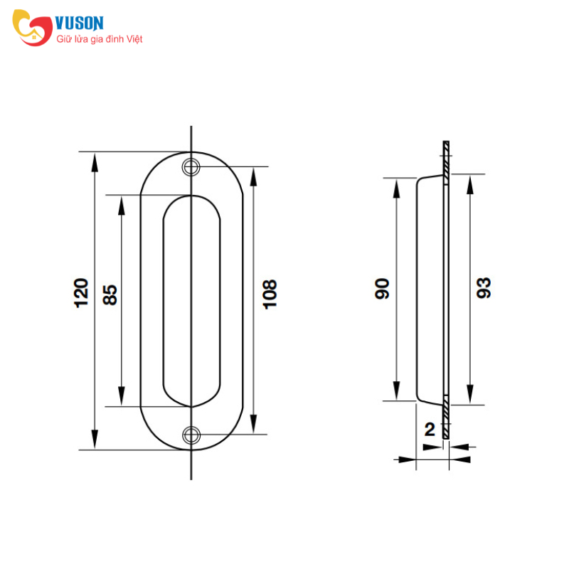 Tay nắm âm 120x40mm đồng bóng Hafele - 489.72.101