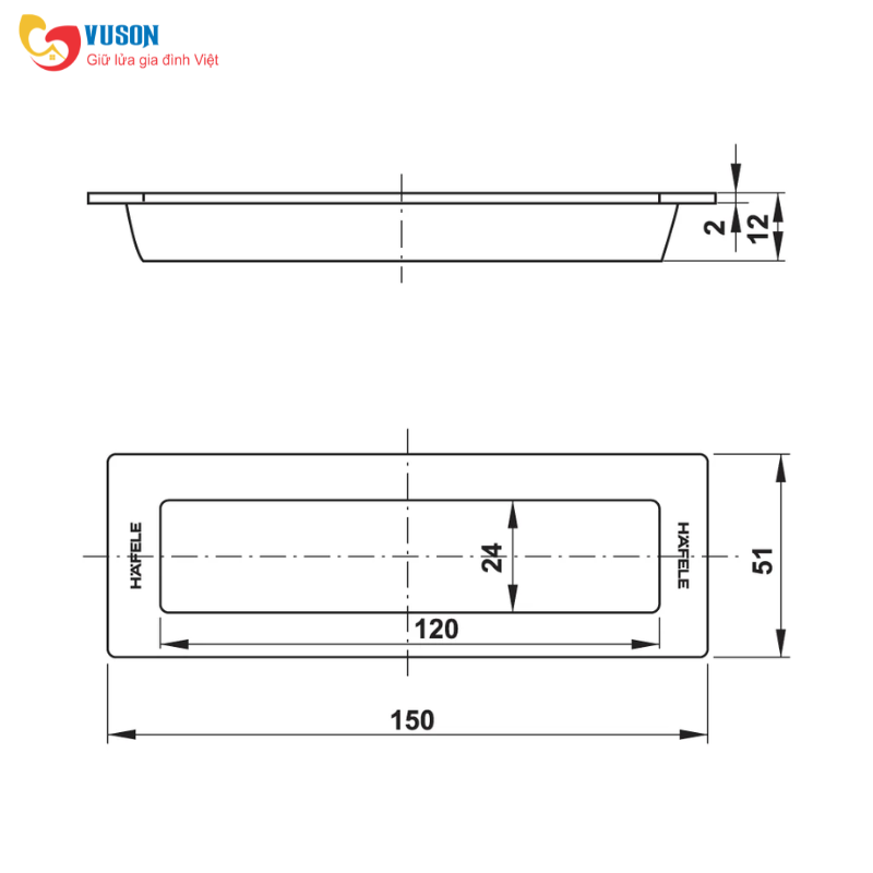 Tay nắm âm cho cửa trượt góc vuông 150x51mm đồng rêu Hafele - 489.72.146