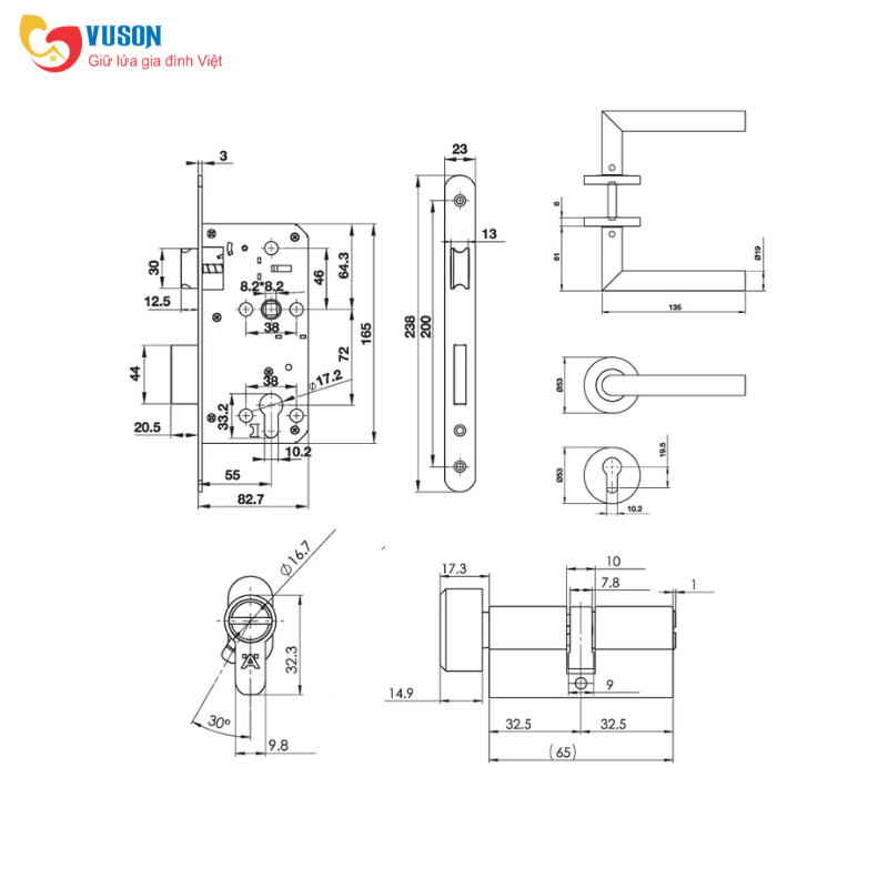 Bộ Khóa Cửa Tay Nắm Chụp Tròn Kiểu G Hafele 499.62.504