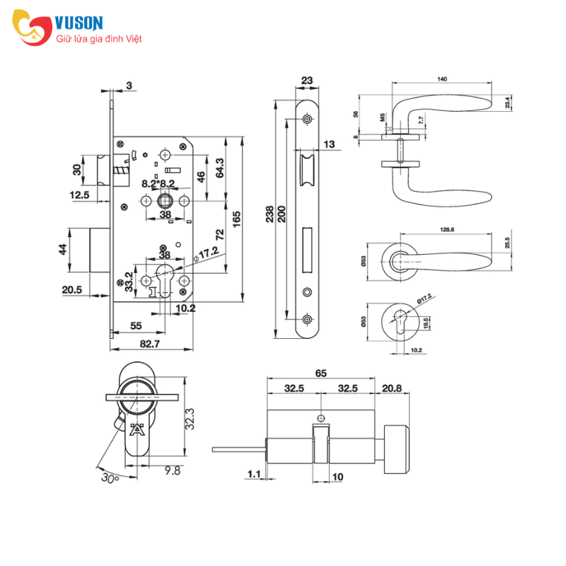 Bộ khoá tay nắm gạt nắp chụp tròn kiểu Oval Hafele  - 499.63.801