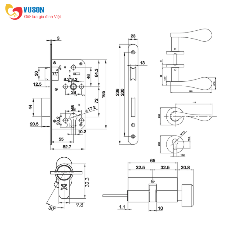 Bộ khoá tay nắm gạt nắp chụp tròn kiểu cong Hafele - 499.63.802