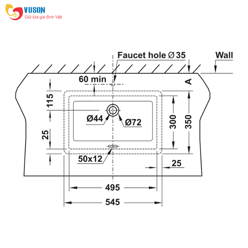 Chậu sứ âm bàn Hafele Sapporo 545x350x190 - 588.79.014