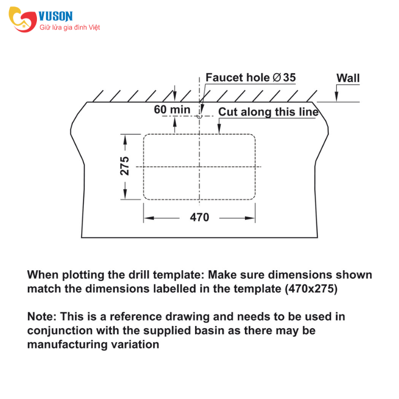 Chậu sứ âm bàn Hafele Sapporo 545x350x190 - 588.79.014