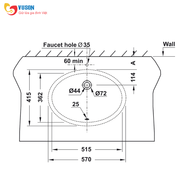 Chậu sứ âm bàn Hafele Sapporo 570x415x205 - 588.79.015