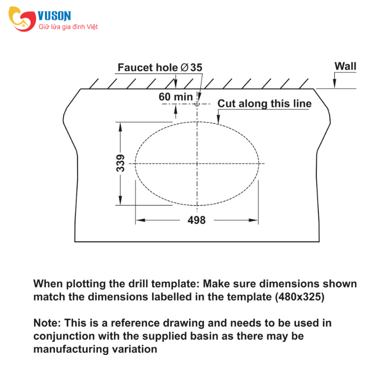 Chậu sứ âm bàn Hafele Sapporo 570x415x205 - 588.79.015