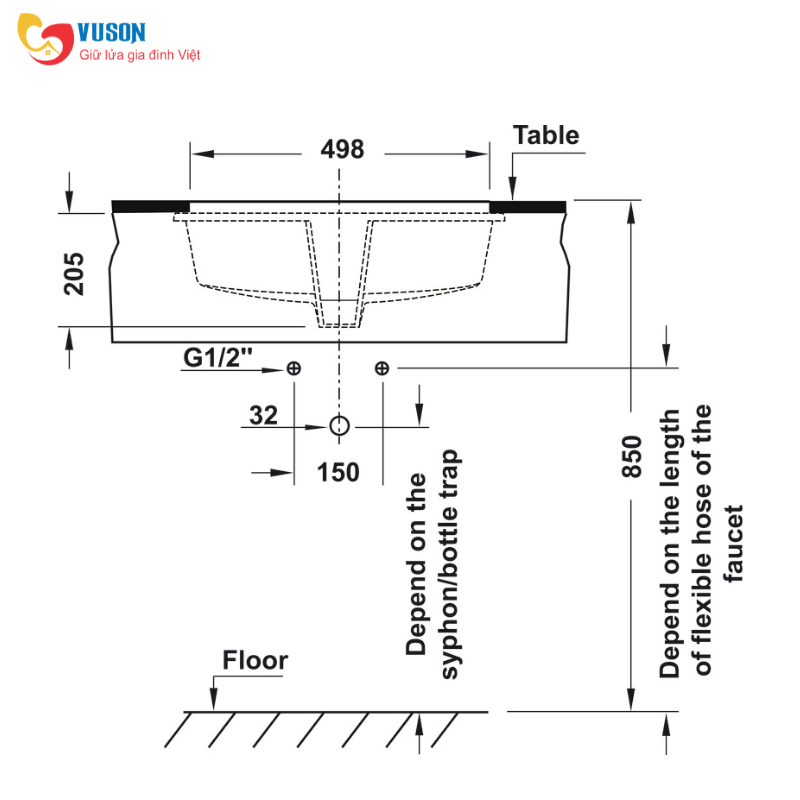 Chậu sứ âm bàn Hafele Sapporo 570x415x205 - 588.79.015