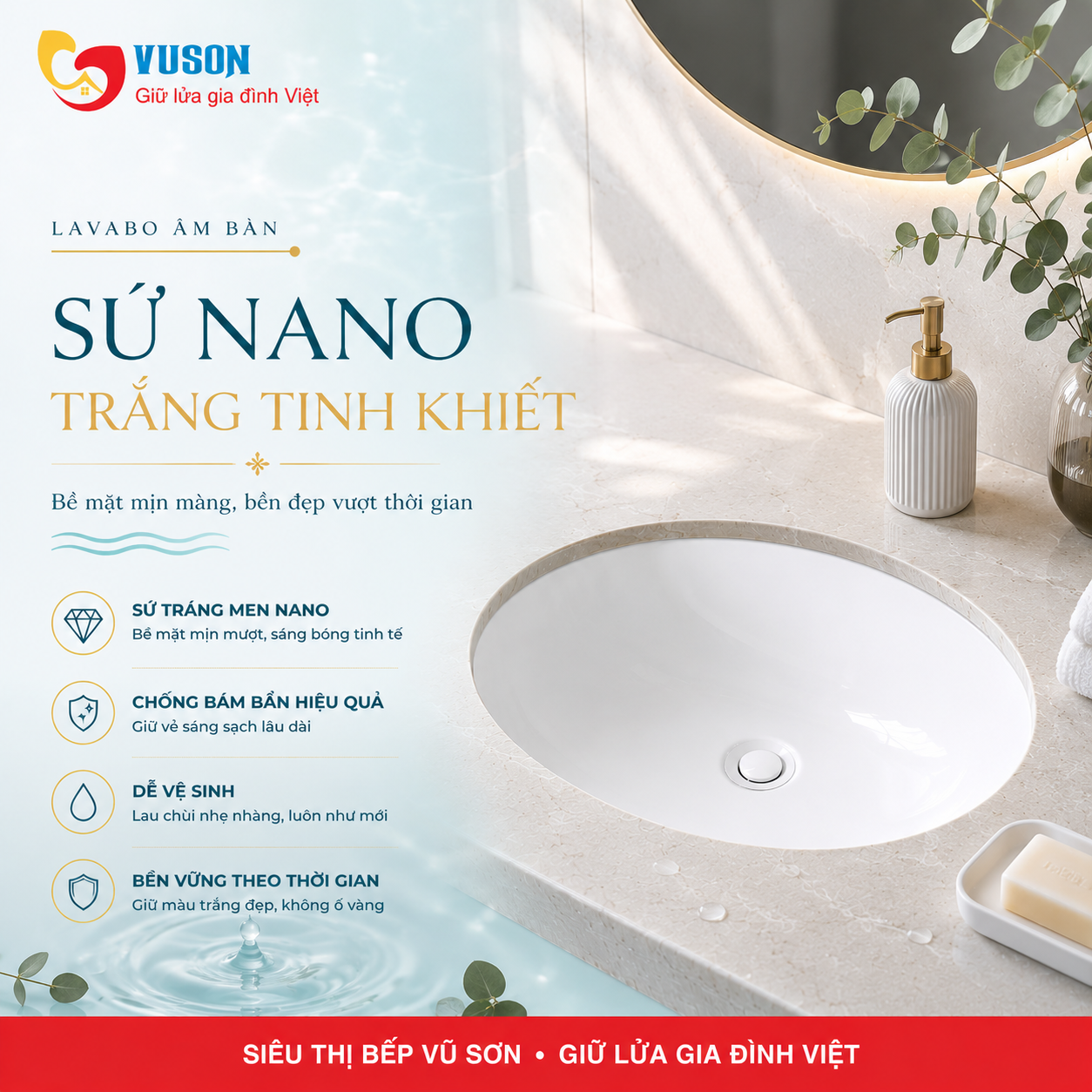 Chậu sứ âm bàn Hafele Sapporo 570x415x205 - 588.79.015