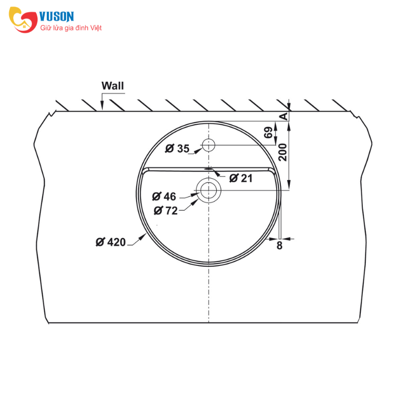 Chậu sứ đặt bàn Hafele Sapporo 420x420x145 - 588.79.031