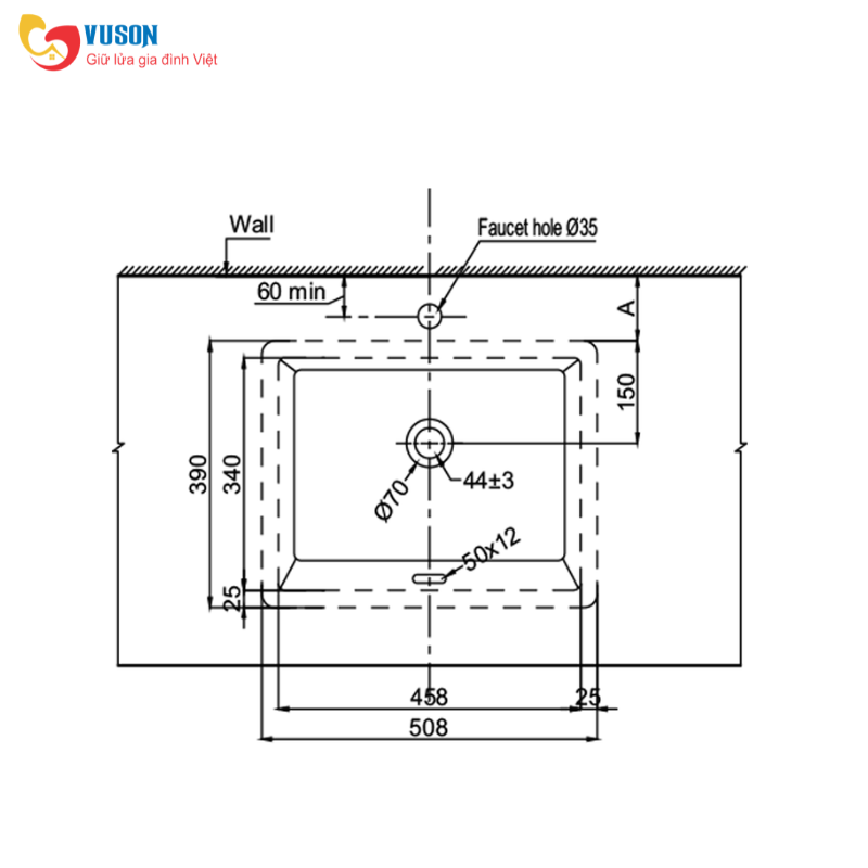 Chậu sứ âm bàn Hafele Sapporo 508x390x185 - 588.79.120