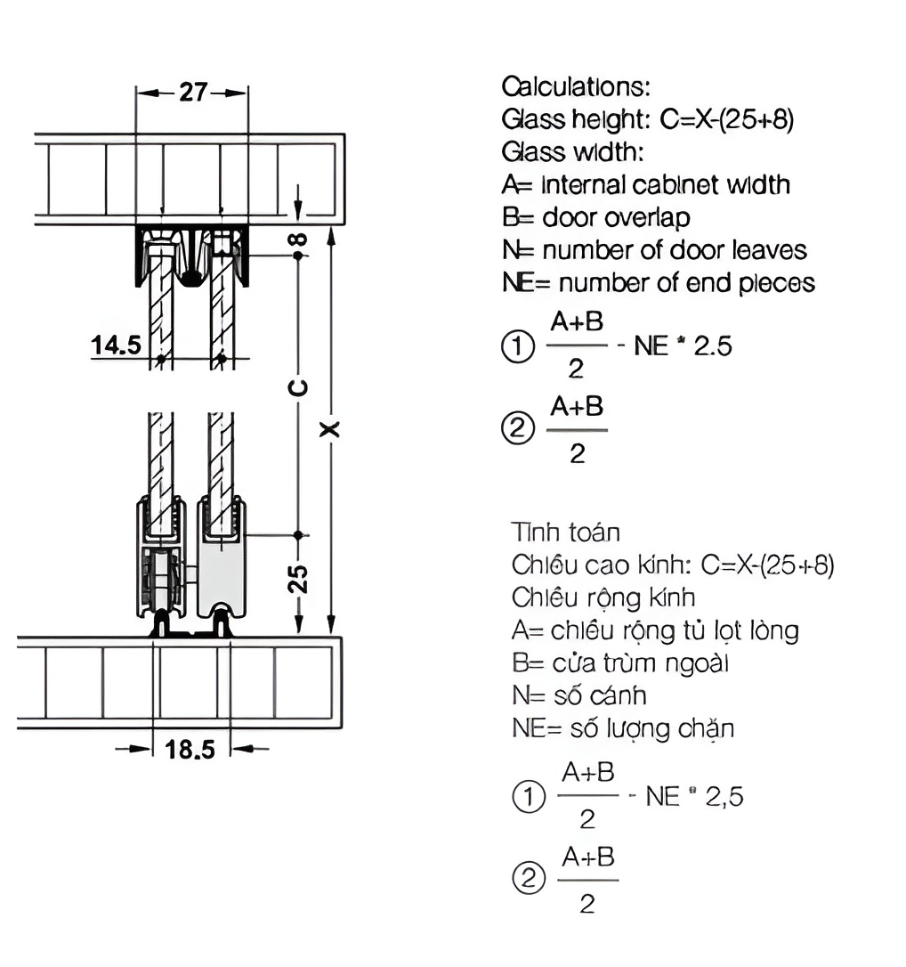 Phụ Kiện Cửa Trượt Tủ Kính Slido Design 25IFG Hafele 402.32.032