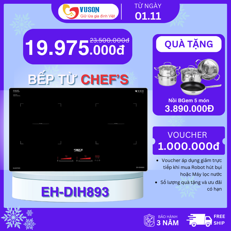 Bếp từ đôi Chefs EH-DIH893