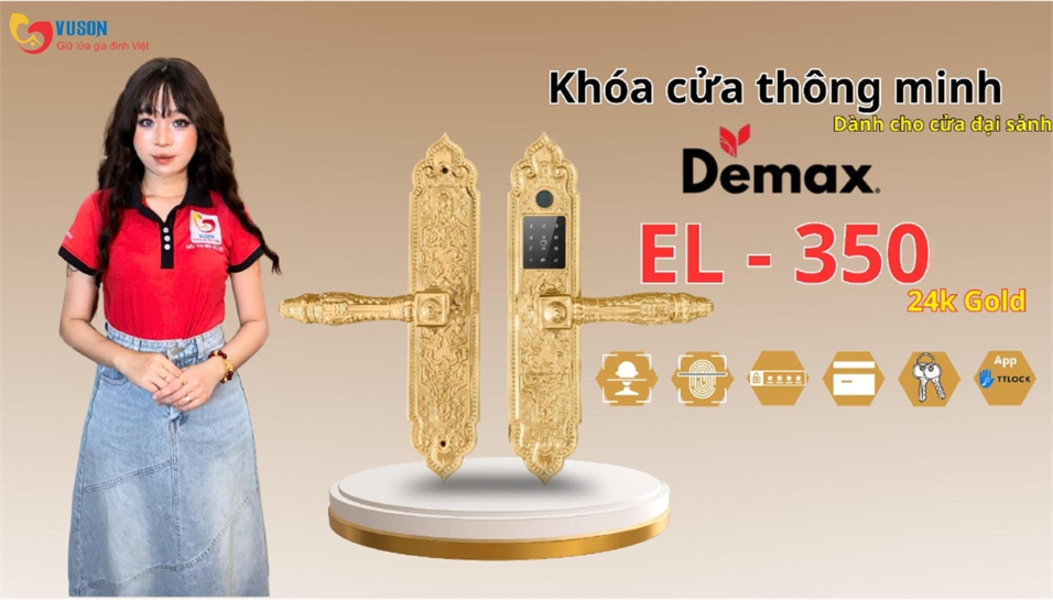 Khóa Điện Tử Demax EL350 24K Gold | Kiệt Tác Tân Cổ Điển Cho Đại Sảnh Dinh Thự